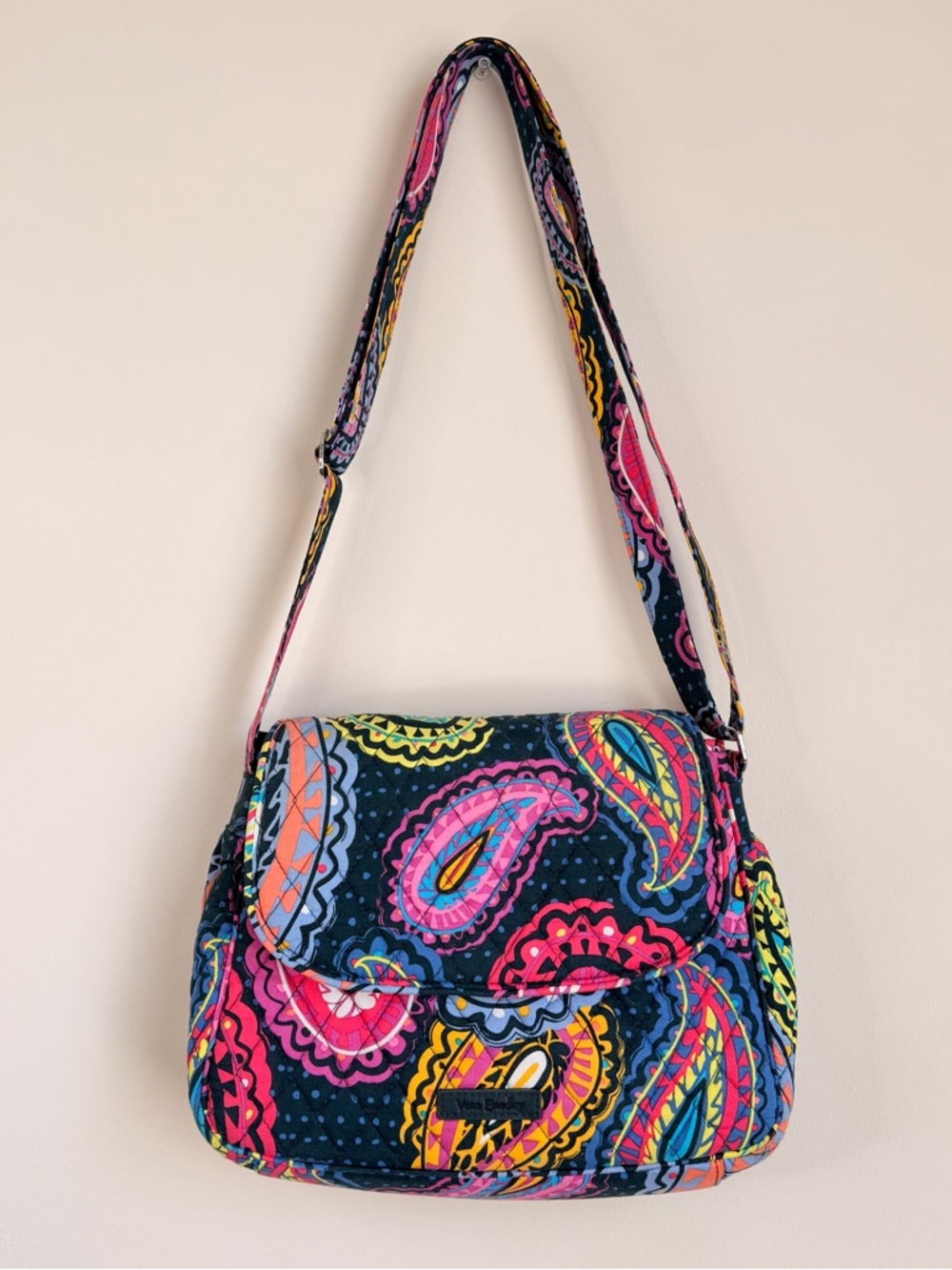 Vera Bradley Navy Quilted Paisley Crossbody - Pink, Blue & Yellow